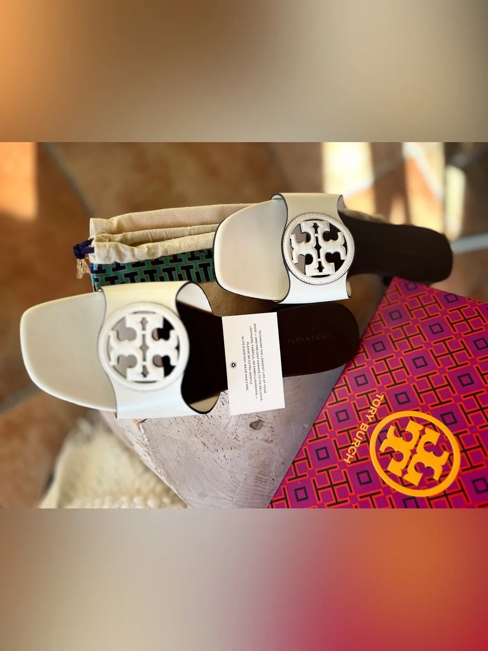 Tory Burch Cream Logo Slide Mules